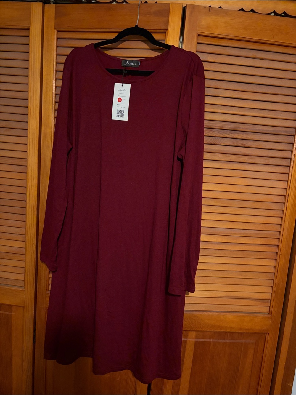 Long Sleeve A-Line Dress in Burgundy by New Directions